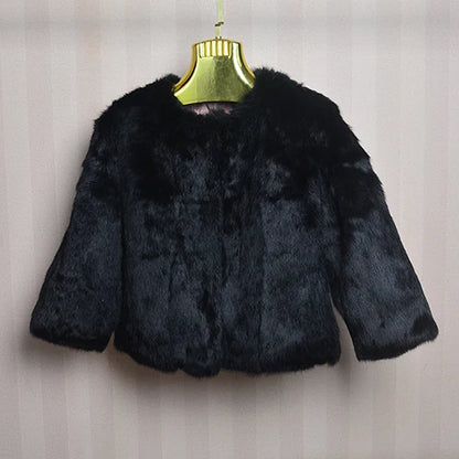 Genuine Full Pelt Fur Jacket Women's Design Rabbit Fur Coat Natural Wholeskin Fur Coat O-Neck Fashion Slim Thin Rabbit Fur Coat