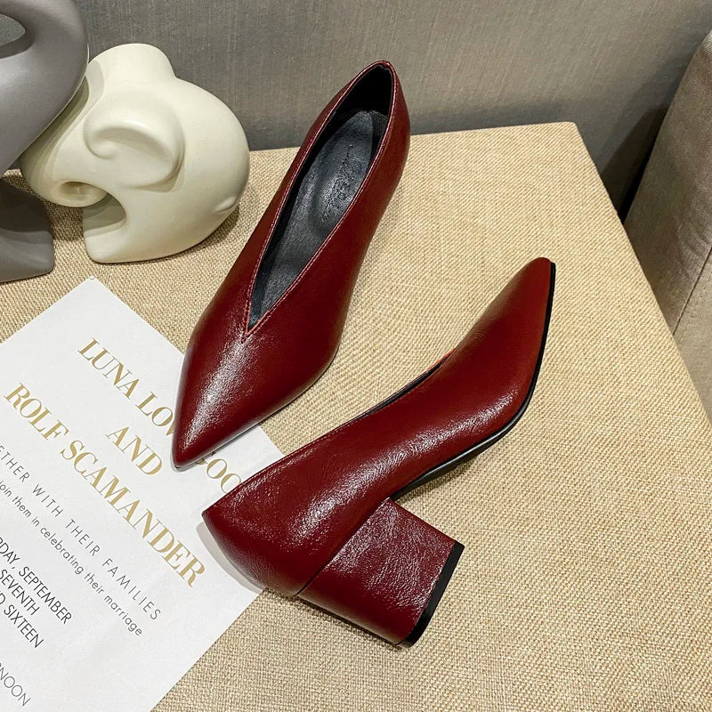 Sandals Luxury Brand Sexy Dress Shoes Elegant Chunky High Heeeled Pumps Sexy Pointed Toe Evening Shoes Women Shoes V Cut Shoes