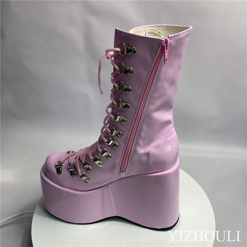 12.5cm fashion wedge heel, stage performance style, street style, sexy custom boots, model stage show ankle boots