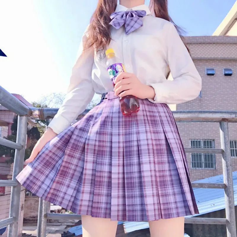 School Girl Uniform Pleated Skirts Japanese School Uniform High Waist A-Line Plaid Skirt Sexy JK Uniforms for Woman Full set