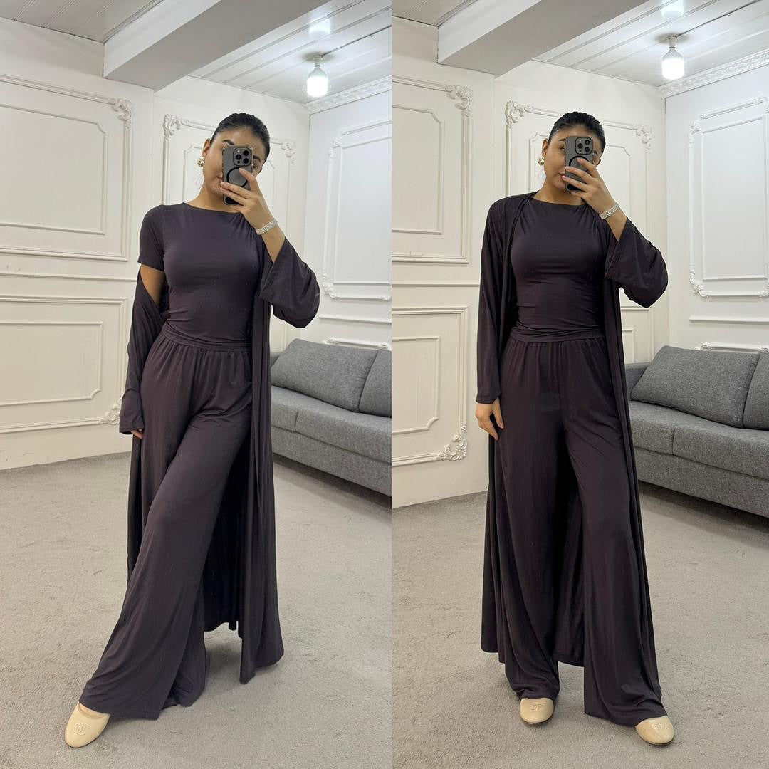 Women Cardigan Vest Wide Leg Pants 3 Piece Sets Top Long Coat Trousers Suit Office Lady Ensemble Spring Summer 2026 Outfits