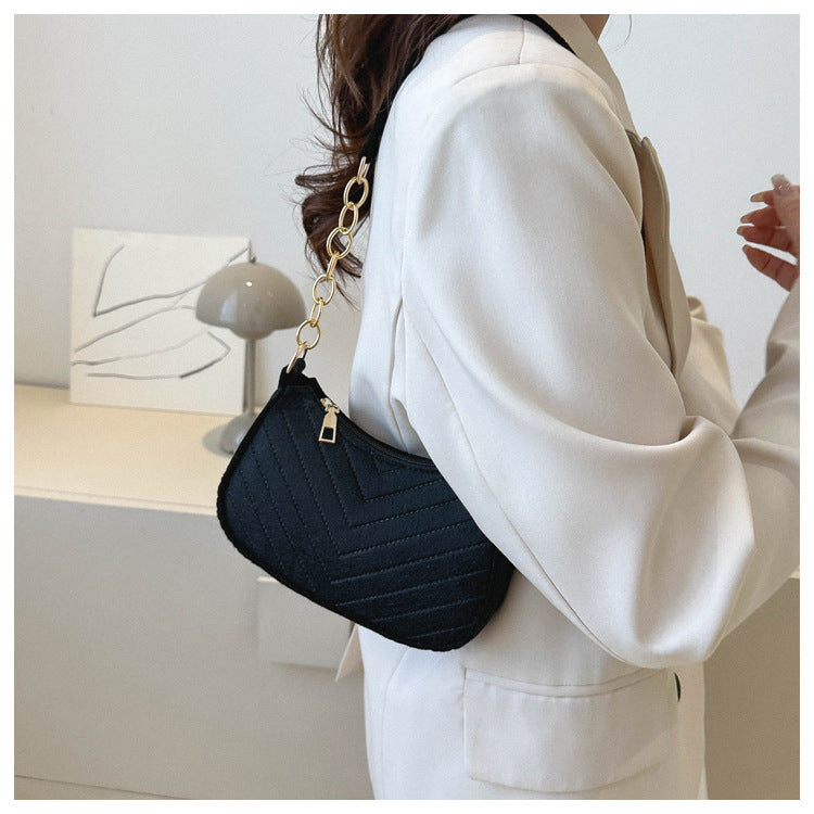 Mini Shoulder Bags for Women Fashion Felt Women's Bag Design Advanced Underarm Handbags Beautiful Purses Crescent SaddleBag 2025