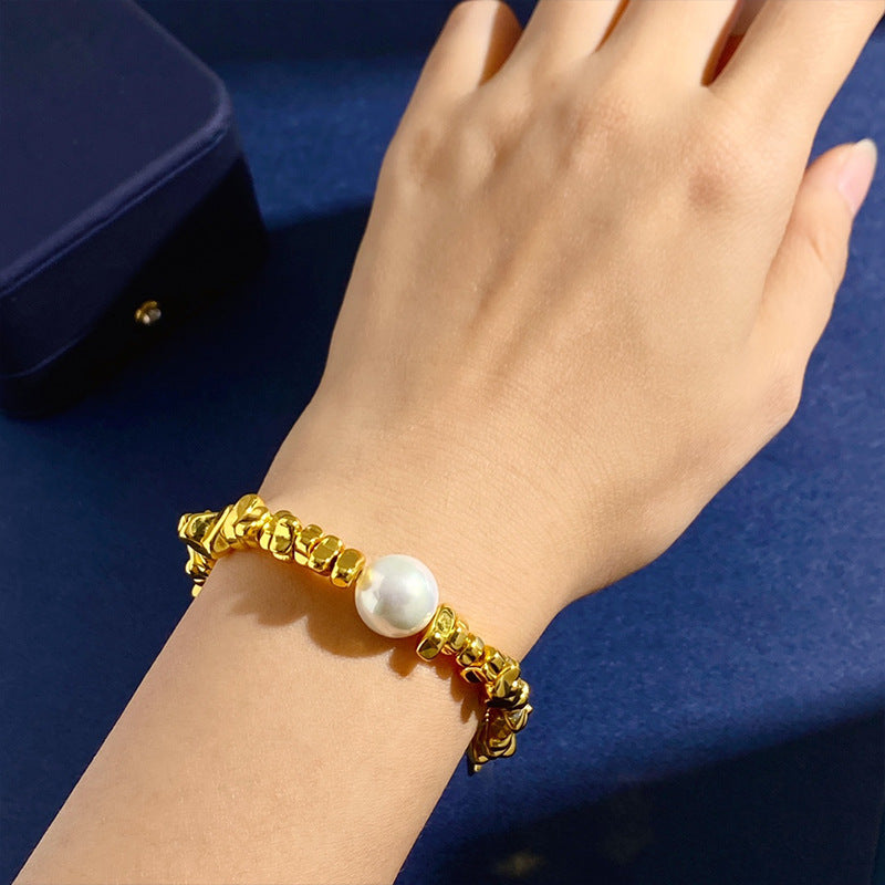 Broken Silver Bracelet Women's Niche Design Ins Light Luxury Beads Copper Gold Plated Bracelet Geometric Hand Gifting Jewelry