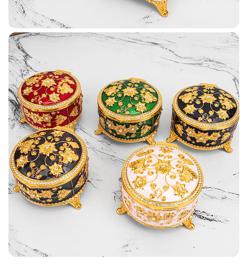 Cross-border E-commerce European-style Retro Metal Jewelry Box Exquisite Enamel Color Necklace Jewelry Storage Box Princess Jewelry Box