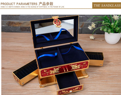 Metal Creative Wedding Engagement Jewelry Box Multi-Layer Large-Capacity Jewelry Storage Box Handle with Mirror Feel