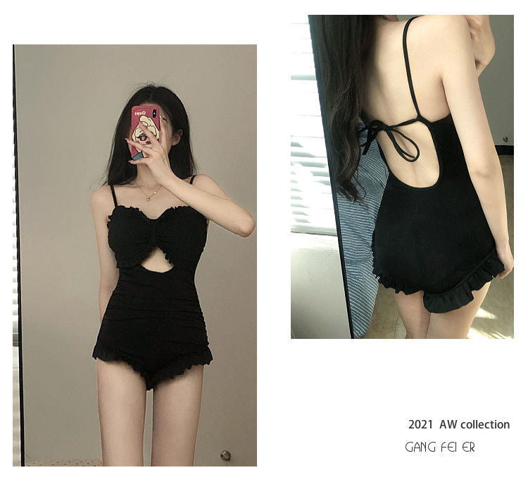 Swimsuit Women's One-Piece Sexy 2025 New Korean Ins Swimsuit Conservative Belly-Covering Slimming Look Small Breasts Fairy Gathered Summer