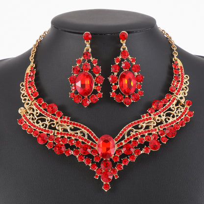 European and American Export Jewelry Bridal Jewelry Accessories Necklace Earrings Set Live Performance Crystal V-Shaped Clavicle Chain for Women
