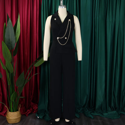CMYAYA Elegant Womenv-neck High Waist Straight Sleeveless Blazer Jumpsuits 2024 Fall Street Chain Office Lady Party Rompers