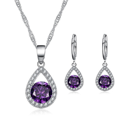 Cross-border ins trendy line jewelry suit angel tears water drop necklace earrings literary female zircon jewelry suit