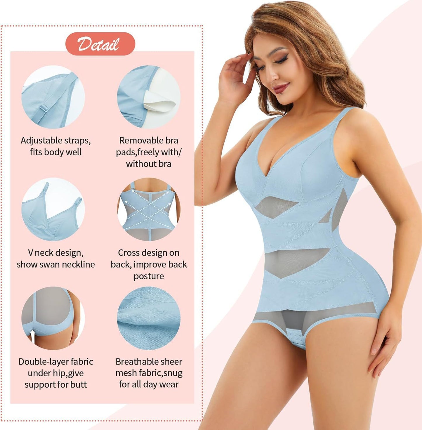 Hot Selling Body Shaping One-Body Shaping One-Body Shaping Sling V-Neck Cup Mesh Waist Plastic Breathable Sports Body Shaping One-Body Shaping One-Body Shaping