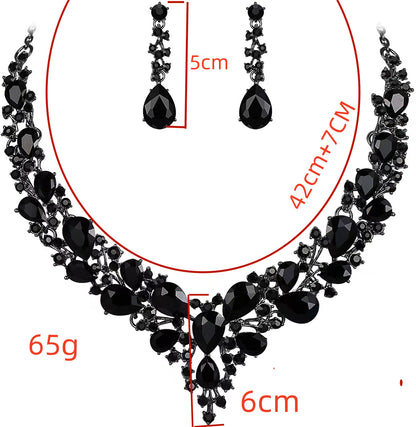 Amazon Cross-Border New European and American Light Luxury Necklace Earrings Wedding Jewelry Set Banquet Rhinestone Women's Jewelry