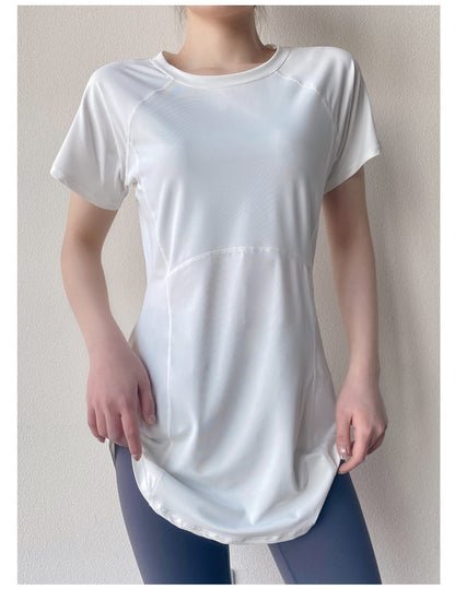 Yoga Clothing Short-sleeved Summer New Mid-length Hip Covering Slimming Quick-drying Top Breathable Fitness Sports T-shirt Women's Thin