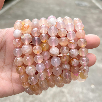 Jingdong Jewelry 3A Natural Cherry Blossom Agate Bracelet Fashion Sweet Wind Girl Single Circle Round Bead Bracelet Wholesale