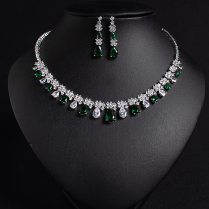 Japanese and Korean style clavicle chain simple new zircon water drop necklace dress temperament earrings jewelry two-piece bridal jewelry
