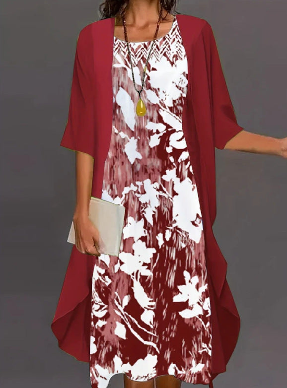 2023 European and American Hot Selling Independent Site Amazon Wish Spring & Fall Fashionable and Elegant Chiffon Dress Two-Piece Set