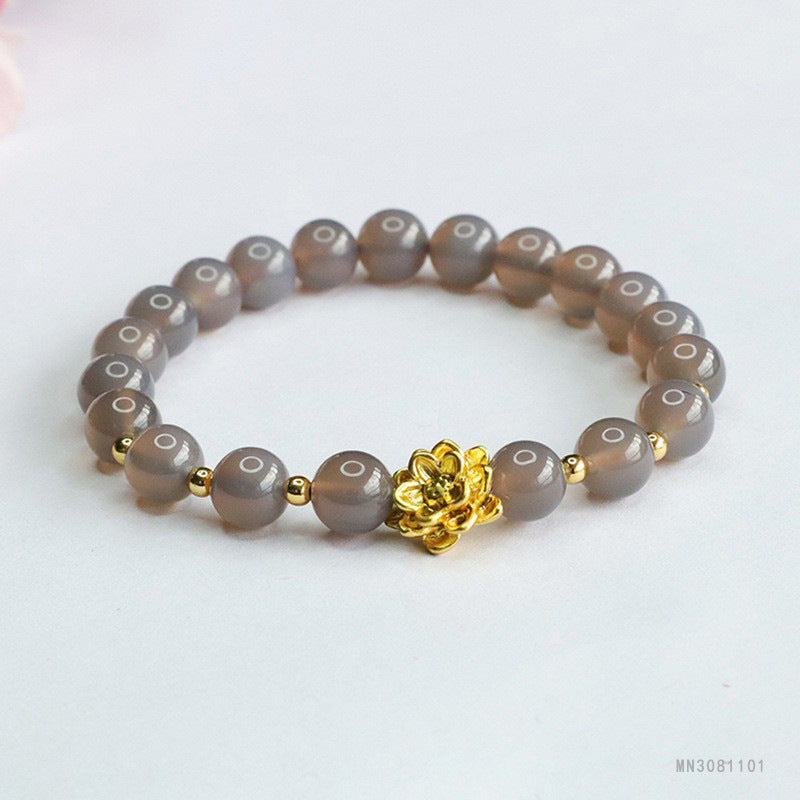Guan Yu Natural Smoky Quartz Bracelet Lotus Purple Agate Bracelet Crystal Jewelry Factory Wholesale S3081101