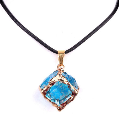 Imitation Crystal Rough Stone Square Electroplated Colorful Pendant Artificial Crystal Sugar Cube Necklace DIY Jewelry Pendant