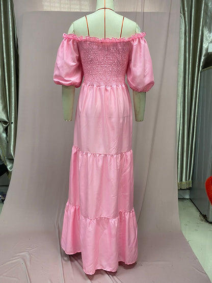 2025 Cross-Border New Spring and Summer European and American Clothing Dress One-Shoulder Floral Off-Shoulder Long Color Fairy Skirt