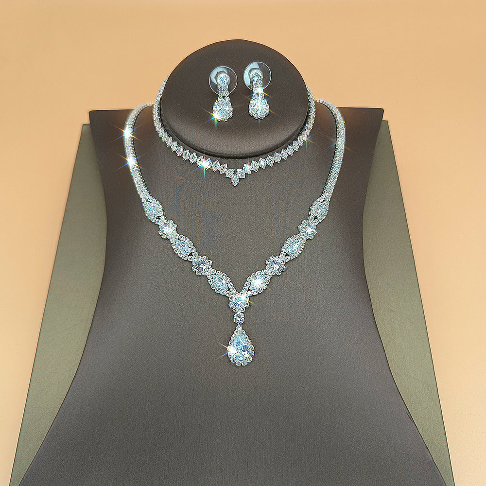 2026 Cross-Border Exclusive Supply Zircon Bridal Jewelry Earrings Bracelet Set Necklace Earrings Wedding Accessories