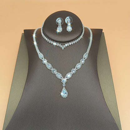2026 Cross-Border Exclusive Supply Zircon Bridal Jewelry Earrings Bracelet Set Necklace Earrings Wedding Accessories