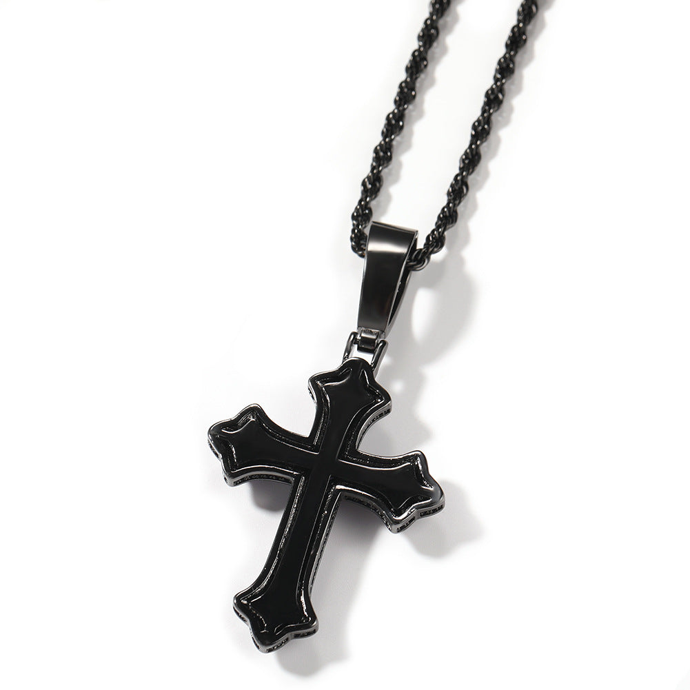 Europe and the United States cross-border jewelry hip-hop cross diamond pendant necklace retro niche Joker Net red necklace wholesale