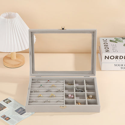 New Jewelry Box Large Capacity Flannel Jewelry Box Ring Necklace Earrings Storage Box Advanced Portable Dust-proof Box