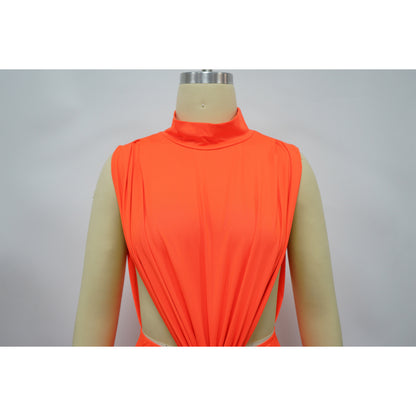 CM.YAYA Women O-neck High Split Ruched Stacked Bodycon Midi Maxi Dress 2024 Evening Party Club Vestidos Sexy Chic Long Dresses