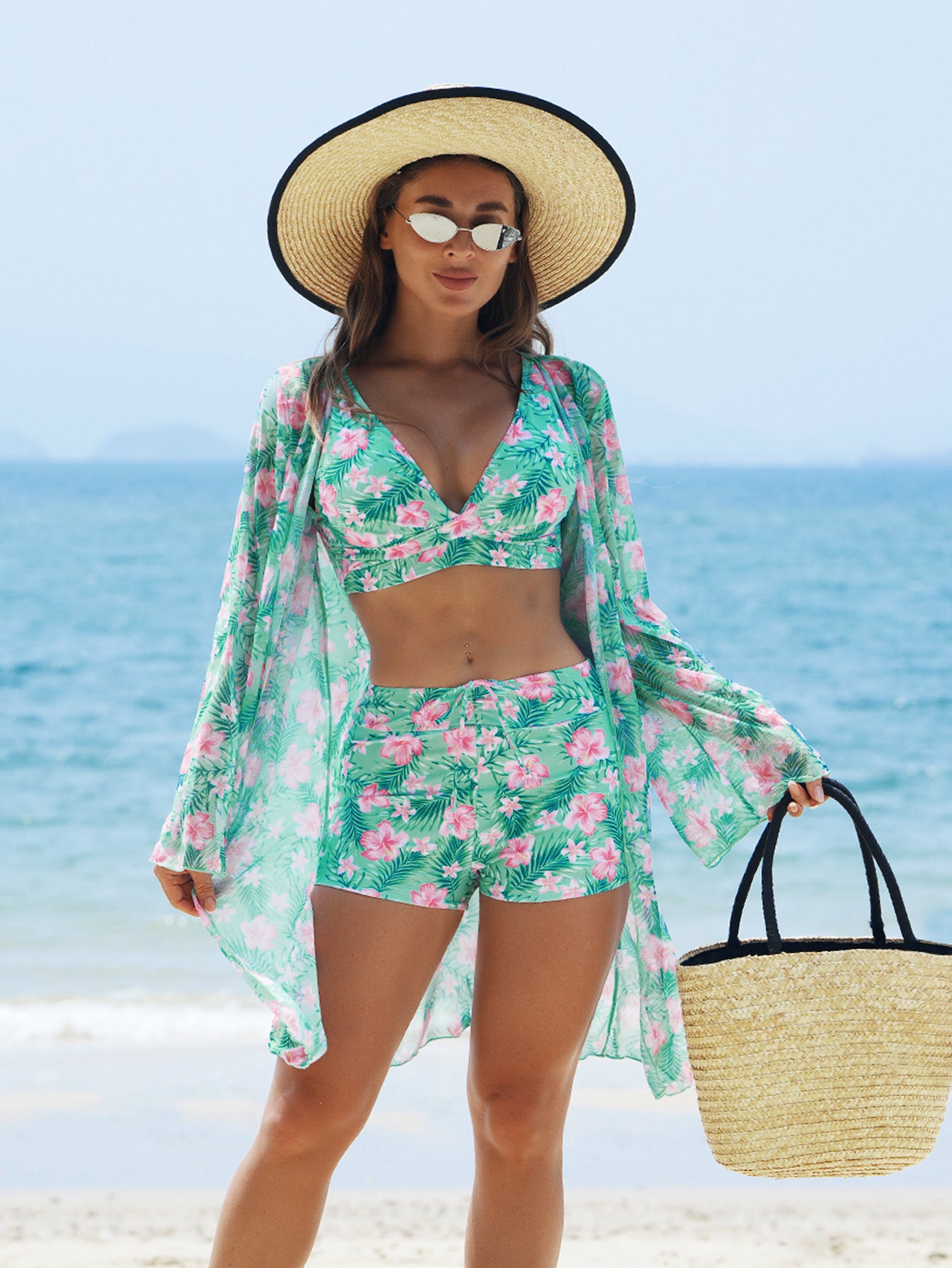 Mingyi New Fashion Sexy European and American Bikini BIKINI Three-piece Women's Swimsuit Multicolor High-end Printed Swimsuit