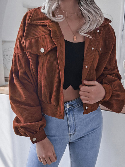 Ins Style Autumn and Winter European and American Lantern Long-Sleeved Corduroy Casual Short Outwear Jacket Amazon Hot Cross-Border Women's Clothing