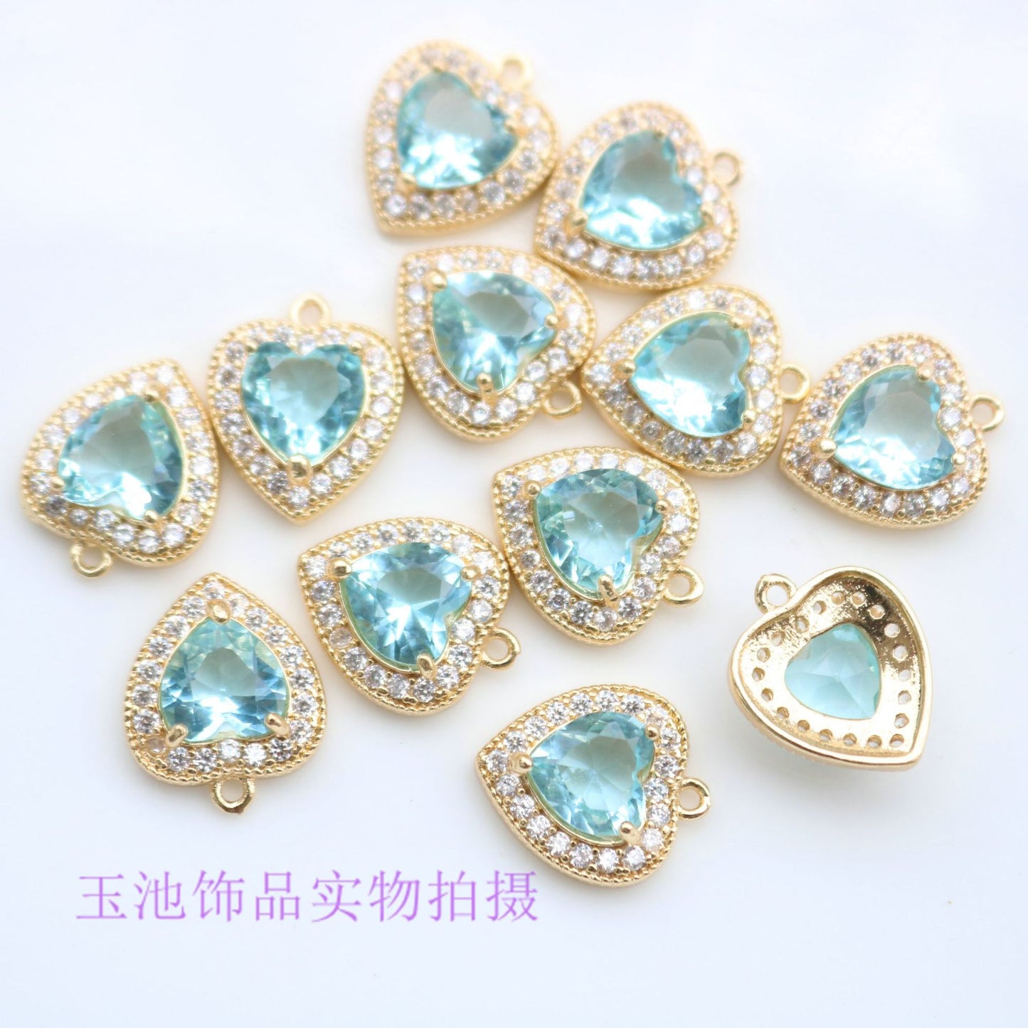 Copper Inlaid Zircon Claw Diamond Colorful Heart Pendant Pendant Necklace Bracelet Earrings DIY Handmade Jewelry Accessories