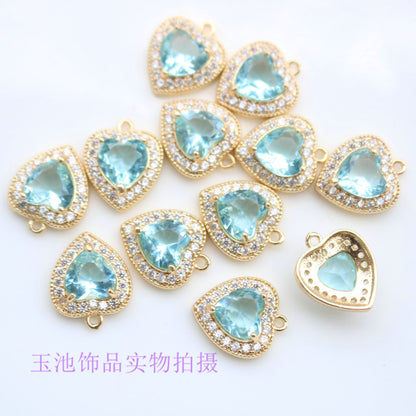 Copper Inlaid Zircon Claw Diamond Colorful Heart Pendant Pendant Necklace Bracelet Earrings DIY Handmade Jewelry Accessories