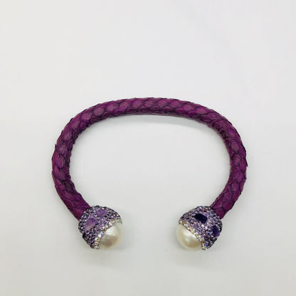 Purple Snakeskin Pearl Jewelry suit Ring Earrings Bracelet Women's Handmade Inlaid Amethyst Diamond Personality Fashion