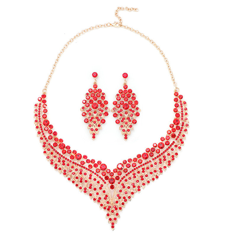 2024 New Exquisite Rhinestone Necklace Earrings Set Party Dress Wedding Accessories Alloy Cross-border Jewelry Supply