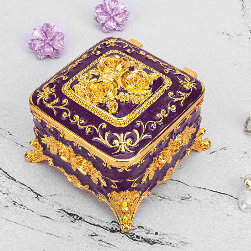 Cross-border E-commerce European-style Retro Metal Jewelry Box Exquisite Enamel Color Necklace Jewelry Storage Box Princess Jewelry Box