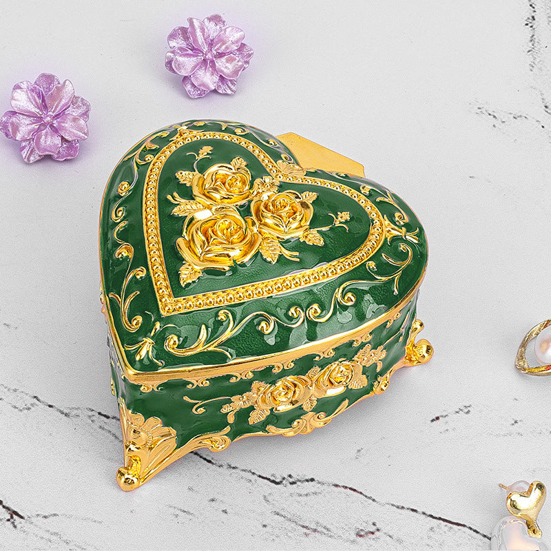 European Style Retro Light Luxury Princess Jewelry Box Metal Jewelry Box Exquisite Enamel Color Necklace Jewelry High-end Storage Box
