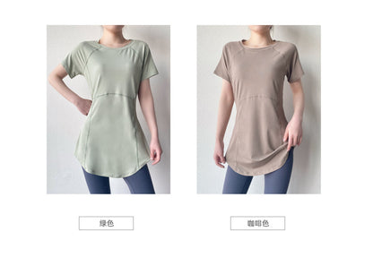 Yoga Clothing Short-sleeved Summer New Mid-length Hip Covering Slimming Quick-drying Top Breathable Fitness Sports T-shirt Women's Thin