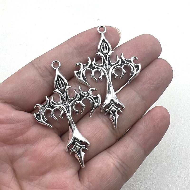 DIY Zinc Alloy Jewelry Accessories Flame Cross Pendant Stylish Punk Necklace Keychain Pendant