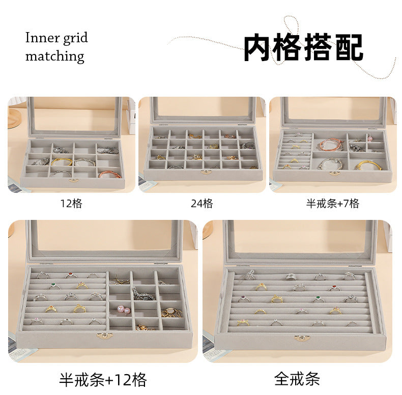 New Jewelry Box Large Capacity Flannel Jewelry Box Ring Necklace Earrings Storage Box Advanced Portable Dust-proof Box