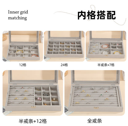 New Jewelry Box Large Capacity Flannel Jewelry Box Ring Necklace Earrings Storage Box Advanced Portable Dust-proof Box