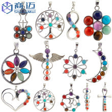 Fashion ancient silver owl tree of life pendant natural water wafer ring inlay pendant foreign trade jewelry necklace