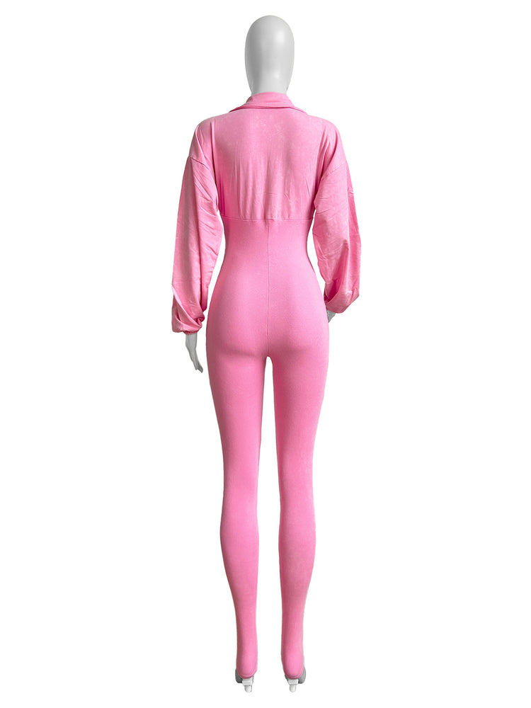 CM.YAYA Fashion Women Knit Ribbed Long Sleeve Moto Biker Jumpsuits 2024 Autumn Washed Street Playsuit One Piece Suit Romper