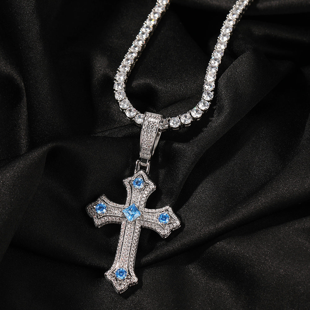 Europe and the United States cross-border jewelry hip-hop cross diamond pendant necklace retro niche Joker Net red necklace wholesale