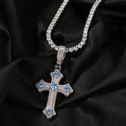 Europe and the United States cross-border jewelry hip-hop cross diamond pendant necklace retro niche Joker Net red necklace wholesale