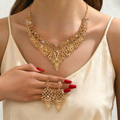2024 New Exquisite Rhinestone Necklace Earrings Set Party Dress Wedding Accessories Alloy Cross-border Jewelry Supply