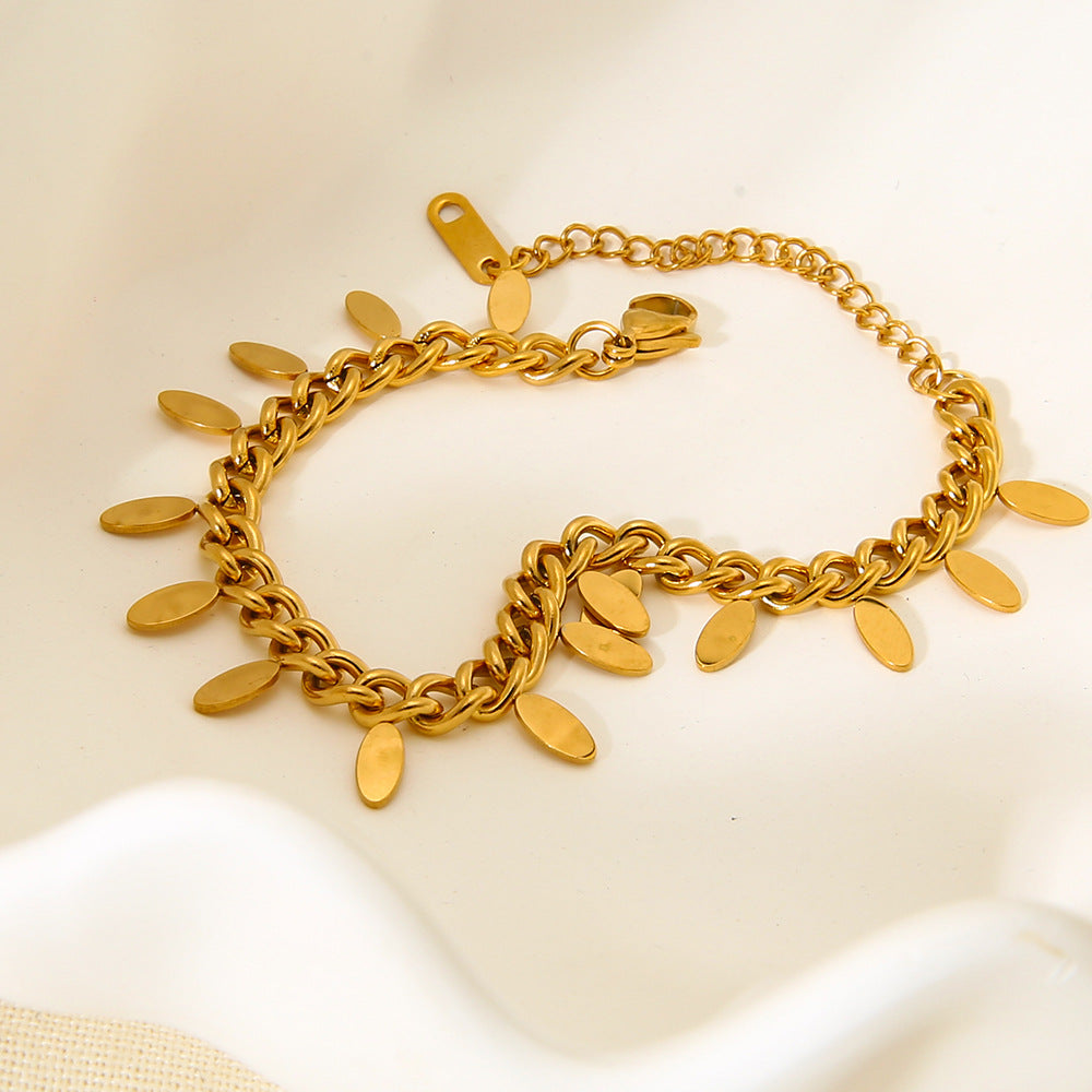 Cross-Border Leaf Tassel Pendant Stainless Steel Bracelet Plated with 18K Gold Waterproof Jewelry Ins Simple High-End Jewelry for Women