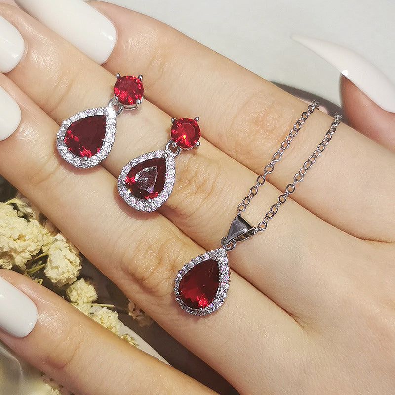 Foreign trade e-commerce Dubai jewelry water drop pear-shaped earrings necklace colorful zircon ear two-piece e5620 x711
