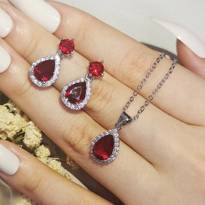 Foreign trade e-commerce Dubai jewelry water drop pear-shaped earrings necklace colorful zircon ear two-piece e5620 x711