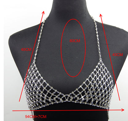 European and American Cross-Border Jewelry Nightclub Style Metal Necklace Bikini Body Sexy Hollow Full Diamond Grid Micro-Inlaid
