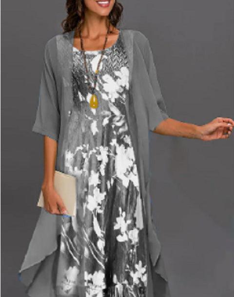 2023 European and American Hot Selling Independent Site Amazon Wish Spring & Fall Fashionable and Elegant Chiffon Dress Two-Piece Set