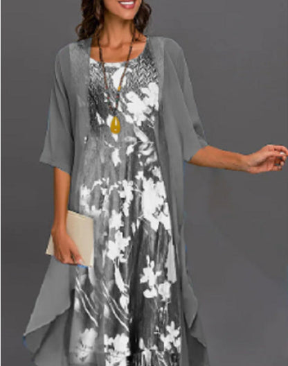 2023 European and American Hot Selling Independent Site Amazon Wish Spring & Fall Fashionable and Elegant Chiffon Dress Two-Piece Set